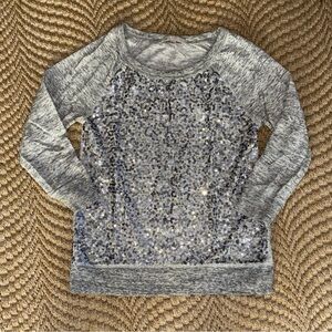 XS GAP Light Heather Gray Sweatshirt Sequin Front 3/4 Sleeve Lightweight
